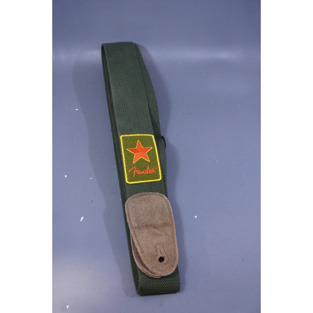 Fender Patchworks Guitar Strap Olive Green Canvas Embroidered Red Star Vintage